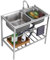 Locuetyn Lavello da cucina a 2 scomparti in acciaio inox, autoportante in acciaio inossidabile 304, doppia vasca, con rubinetto dell'acqua calda fredda, 80 x 43 x 75 cm