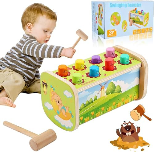 Montessori Marteau en Bois Jouet,Jouet éducatif en Bois pour Marteler, Jouet éducatif Montessori marteaux, Bon Cadeau pour bébé Tout-Petit, Cadeau pour Les Garçons et Filles de 1 2 3 4 Ans