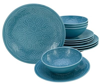 CreaTable, 21623 Serie Orient Mandala - Juego de vajilla de 12 piezas de porcelana, apto para lavavajillas y microondas, fabricado en Europa