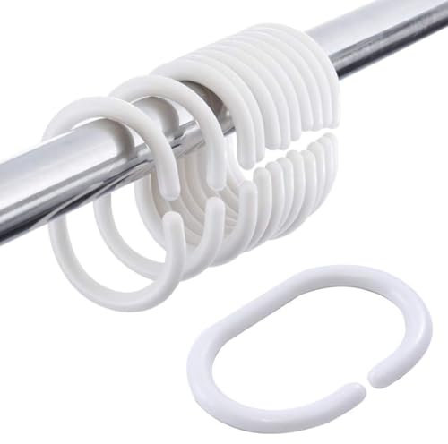 24 pezzi ganci per tende da doccia, Anelli per Tende da Doccia, Anelli Tende di Plastica, anelli per tenda da doccia a forma di C, per tende da doccia barre e tende da doccia angolo barre (bianco)
