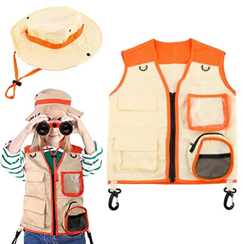 Kit esploratore per bambini all'aperto 2 pezzi costume da esploratore per bambini gilet cargo e cappello kit esploratore all'aperto gioco di ruolo cosplay esploratore zoo