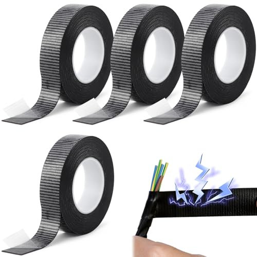 Cinta Aislante, 4 Piezas Cinta Negra, Resistente a 10kv de Alta Tensión, 4,1m x 19mm Cinta Aislante Termica para Aislar y Sellar Cables y Reparaciones de Emergencia