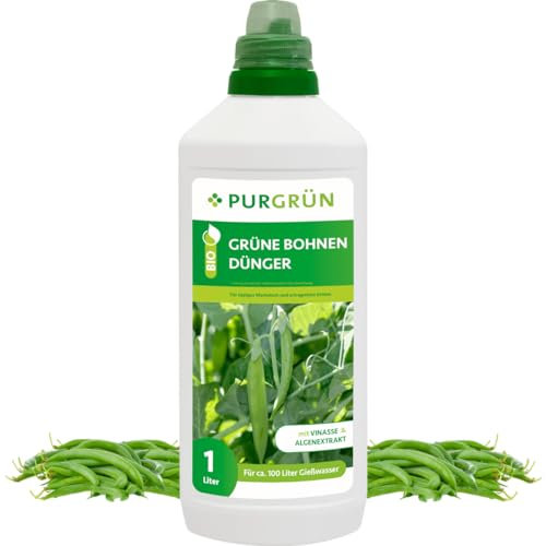 Purgrün® Bio-Grüne-Bohnen-Dünger 1 Liter – Organische Rezeptur – Premium-Flüssigdünger – NPK 4+1+7 – Mit Algenextrakt & Vinasse – Extra Kalium für eine reiche Ernte – Ohne tierische Inhaltsstoffe