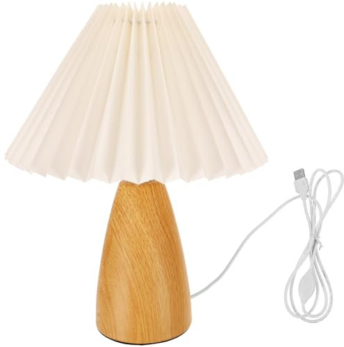 UKCOCO Lampes De Table De Chevet : Lampe Table Chevet Avec Base En Bois Avec Abat-Jour En Tissu Lin Veilleuse Esthétique Ports Charge USB C Pour Lampes Salon