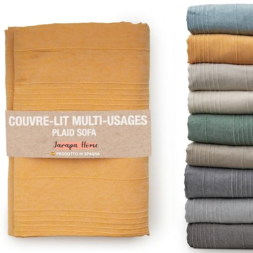 Colcha cama y colcha multiusos para sofás, colchas blancas. Plaid multiusos, cubre sofá, tejido resistente y de calidad, hecho en España. Colchas cama 150 modernas, 135, 90. (Mostaza, 230 x 280 cm)