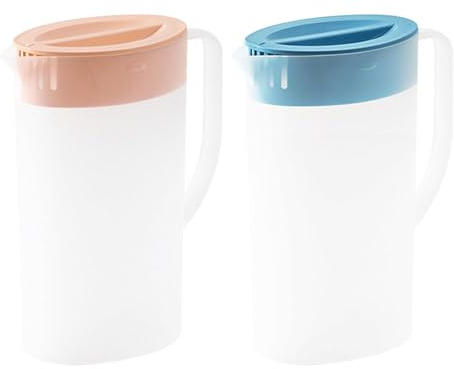 2 Caraffa per Succhi di Frutta, 1,5 litri Caraffa per Acqua in Plastica, Brocca d'acqua con Coperchio e Manico, Contenitore Acqua Frigorifero per Bevande Fredde Calde, Tè, Limonata, Latte, Succo