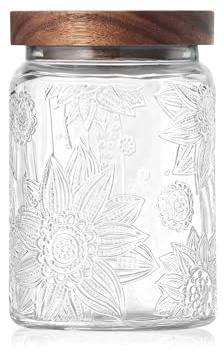 Glass Storage Jars with Wooden Lids - 700 ML Christmas Vintage Airtight Kitchen Canisters, Beautiful Decorative Retro Containers for Candy, Cookie, Biscuit, Coffee, Sugar, Sweet, Treat, Tea, Salt