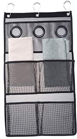 PRETYZOOM Organisateur de Bain en Filet Suspendu 3 Compartiments Pvc avec 3 Crochets Gourde, Résistant, pour Rangement Accessoires Salle de Bain, Compatible Tringle à Rideau