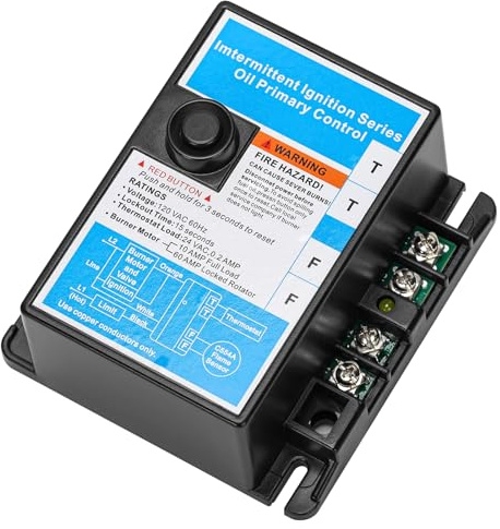 Intermittent Ignition Oil Primary Control, Oil Burner Control Module with 45s Safety Lockout, Flame Sensing Circuit & Reset Button for Forced Air Furnaces, Boilers, Water Heater