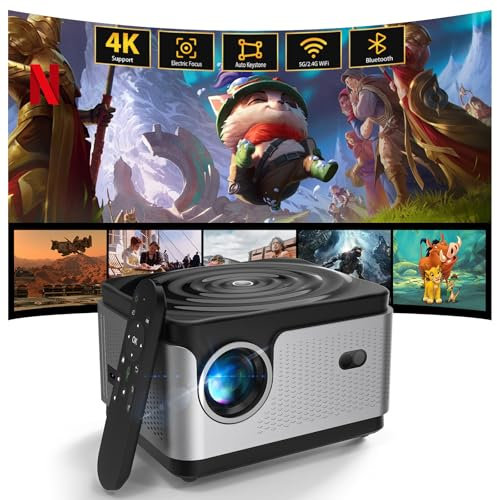 Smart Proyector 4K 30000 Lúmenes, Auto Focus/Keystone, WiFi BT, Zoom 50% - Full HD 1080P, Miracast, Portátil para Cine en Casa, Fiestas, Reuniones y Exteriores