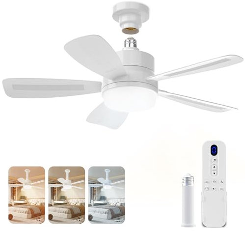 VARICART Ventilateur Plafond Avec Lumiere Et Télécommande, 2000 Lumens Lustre Ventilateur De Plafond LED 3 Couleurs Dimmables, Douille E27 Lampe Ventilateur Plafond Silencieux Pour Chambre 15-20 m²