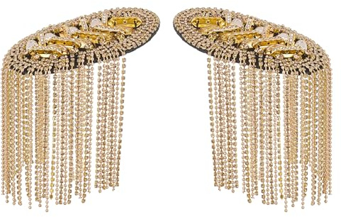 NICENEEDED 2 PCS Épaulettes à Pompon en Métal Épaulettes en Perles de Strass Dorés Épaulettes à Maillons avec Broches Broche Insigne de Planches pour Hommes