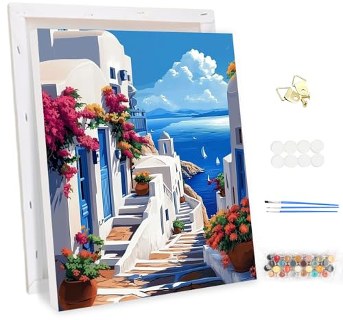 MEIYUDA Pintar por Numeros Adultos con Marco Paisaje, DIY Cuadro al óleo con Números para, Kit de Pintura al óleo Digital para Adultos de Lienzo, Decoración para el Hogar 30x40cm
