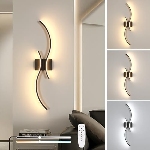 Mckalen Led Aplique Pared Interior 80CM, 32W 3600LM Lámpara De Pared Led con Mando a Distancia, 3000K-6500K, Moderna Luz De Lampara Pared De Aluminio Para Salón Dormitorio Comedor Pasillo, Negro