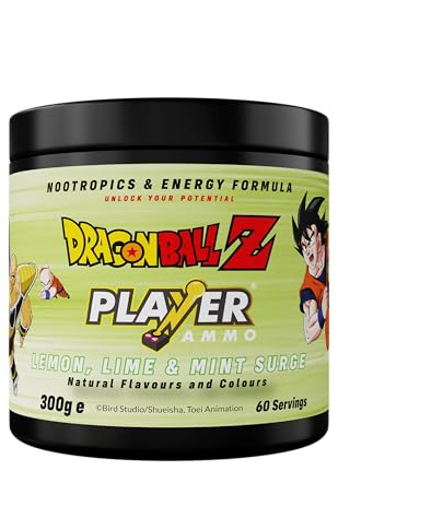 PLAYER AMMO X Dragon Ball Z | Lemon, Lime & Mint Surge Energy Powder | 60 Servings | Boost Focus Nootropics & Performance – Sugar Free Energy Supplement