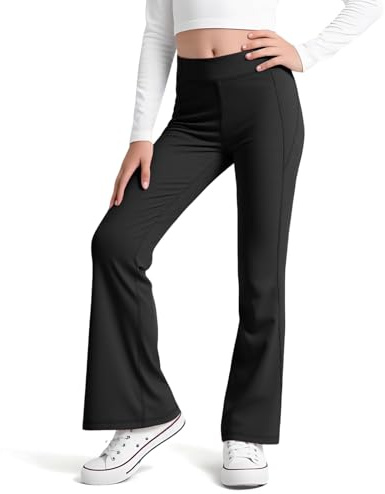 Domueay Termiska utsvängda byxor leggings flickor kläder för 5-14 år, svart, 8-9 år