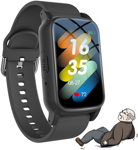 Vexorium Reloj Inteligente con Detección de Caídas para Ancianos, GPS, Botón de Emergencia SOS, Impermeable, Llamada HD, Rastreador para Alzheimer y Demencia,Negro