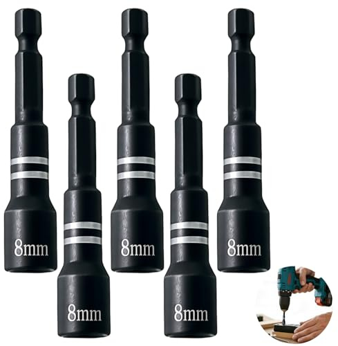 5pcs 1/4 Hex Shank 8mm Magnetic Hex Socket, Magnetic Nut Driver 65mm Length Magnetics Nut Setter Driver Drill Bit Set for Impact Tools, Electric Screwdriver, Auto Repair, Woodworking