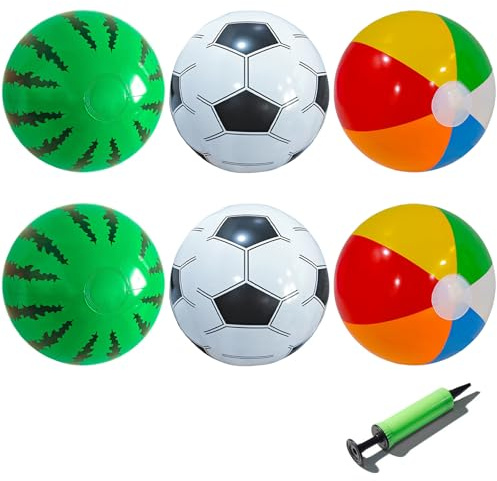 BeoTnp 6 PCS Beach Ball, Beach Balls Inflatable, with Air Pump, for Summer Pool Games Beach Party Balls, Lightweight and Durable,Kids and Adults Summer Pool Party Toys(36cm)