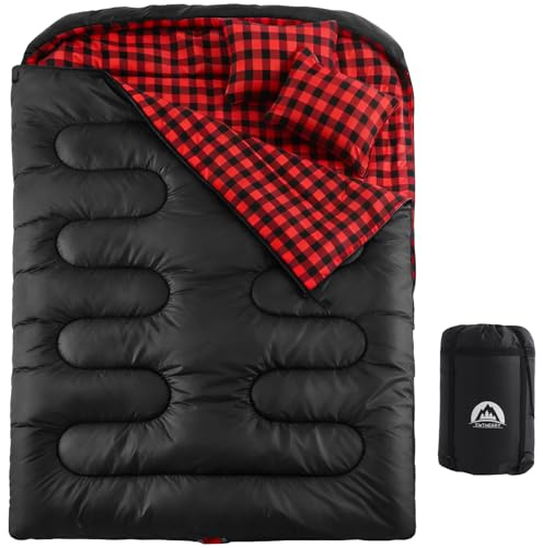 SWTMERRY Camping Doppelschlafsack für Erwachsene - Schlafsack 2 Personen, 230x160cm Deckenschlafsäcke mit 2 Kissen für Familie Outdoor, Wandern, Reisen (Schwarz, Double-230x160cm)