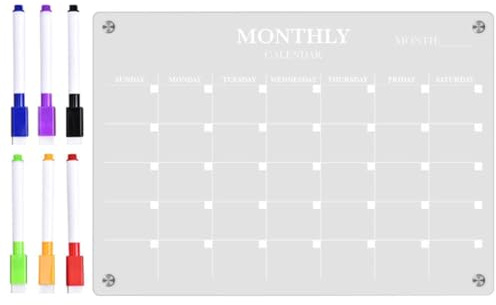 TEHAUX Pizarra Magnética Acrílica Transparente Pequeña 6 Rotuladores, Tablero Planificador Semanal de Borrado en Seco para Refrigerador, Calendario y Recordatorio para Oficina y Cocina