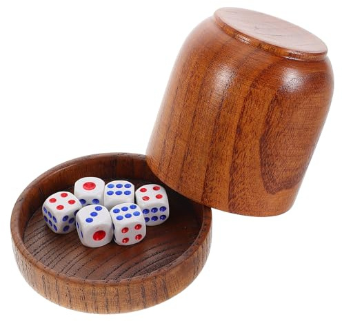 VICASKY Juego de Dados de Madera Maciza con Vaso Mezclador para Bar Kit 1 Vaso y 5 Dados para Juegos de Mesa y Ktv Accesorios para Entretenimiento Nocturno Resistente y Funcional