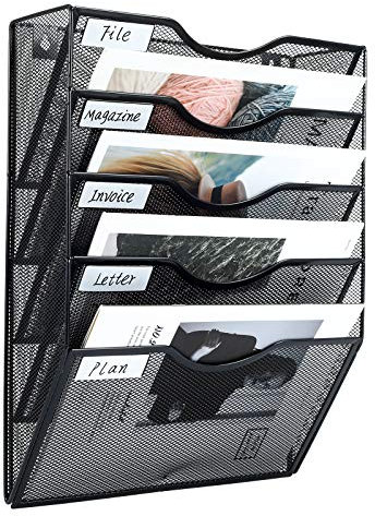 EasyPAG 5 Fächer Metall A4 Zeitschriftenhalter Wand Zeitschriften Wandhalter Aktenablage Dokumentenhalter Hängend Magazin Organizer Flyerhalter Prospektspender,Schwarz
