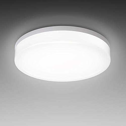 B.K.Licht Plafoniera LED, lampadario bagno a luce bianca naturale 4000K, 13W, 1600 Lm, lampada da soffitto resistente agli schizzi d'acqua IP54, plafoniera diametro 22cm, plastica, 230V