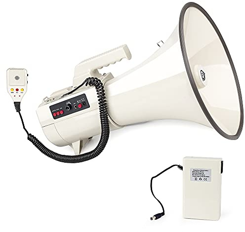 Loudmore Heavy Duty 75W Professional Megaphone Bullhorn Speaker with Built-in Microphone-Rechargeable Battery&Portable Strap-Siren -USB/SD/AUX Input-Ideal for Football, Baseball,Coaches(White)