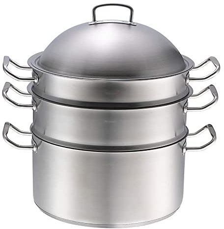 MNSSRN Edelstahl-Dampfer aus Edelstahl, 36 cm super große gedämpfte Brötchen, gedämpfter Fischtopf, zweischichtiger Haushaltsdampfer mit großer Kapazität