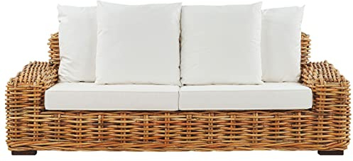 Beliani Gartensofa natürlich mit Auflagen in Cremeweiß Rattan 3-Sitzer Forli