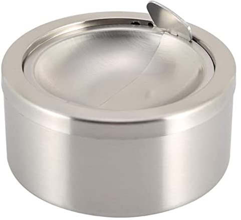 Nescope Stainless Steel Windproof Ashtray with lid Flip Top Ashtray for Indoor or Outdoor Use Ash Holder for Smokers Desktop Smoking Ashtray Home Office Decoration Classic Metal a Lid Ashtreys