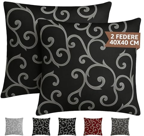 Federe Cuscini per Divano 40x40cm - Federe Cuscini Decorativi con Cerniera a Scomparsa - Federa per Cuscino Arredo Divano Made In Italy - 2 Pezzi Nero