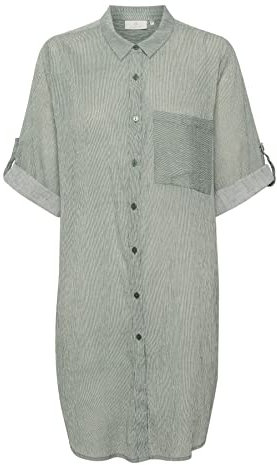Kaffe Damen Kaffe Women's Shirt Dress 3/4 Sleeve Tunic Casual Long Tunika-Shirt, Balsam Green / Chalk Stripe, 36