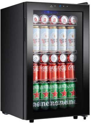Kalamera Getränkekühlschrank, Kleiner Flaschenkühlschrank mit Touch-Bedienfeld, 3-18°C Kühlzone, Bierkühlschrank 68 Liter, 38 dB, Blaue LED-innenbeleuchtung, KRC-68GE