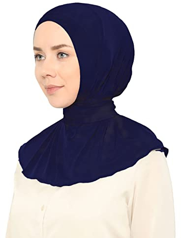 Ready To Go Instant Hijab for Ladies Girls Women With Tie Back Buttons Premium Quality Jersey Scarf (Navy Blue)