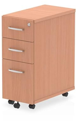 OPO Impulse Freestanding Narrow Under Desk Pedestal with Foolscap Filing Mechanism & Lockable 3 Drawers | Heat Resistant Beech Melamine Finish Beech 3 Drawer