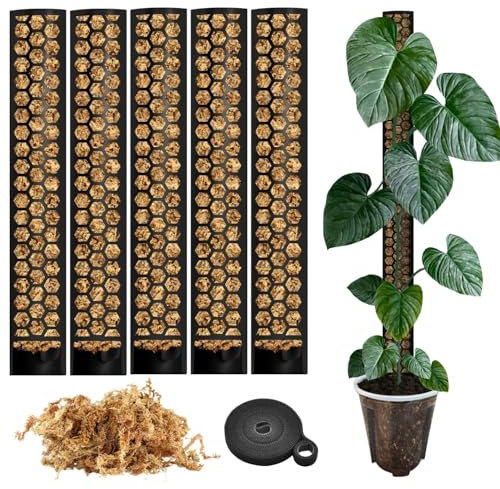 PlantScraper Moosstab für Monstera 5 x 39 cm - Erweiterbare Monstera Rankhilfe & Zubehör-Set - Pflanzstäbe mit Pflanzen-Klettband & Moos - Optimiert für Aroiden - Befestigung für Kletterpflanzen
