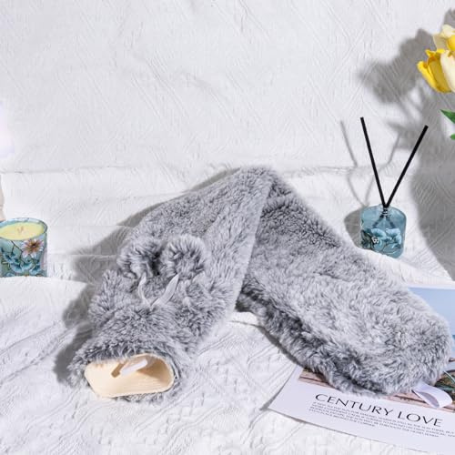 Borsa dell'acqua calda extra lunga con coperchio, soffice, a prova di perdite e inodore, borsa dell'acqua calda con collo da 73 CM, Può essere legato, regalo per uomini e donne（Lungo - Grigio）