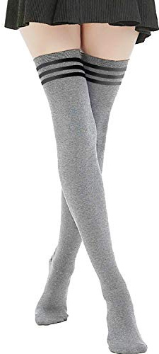DRESHOW Women Extra Long Thigh High Socks Thin Stripes Tube Tights Over Knee Socks Casual High Boot Stockings
