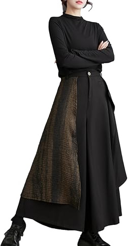 ellazhu Pantalón Amplio con Cintura elástica para Mujer, Patchwork Liso, Falda Harem GZ137