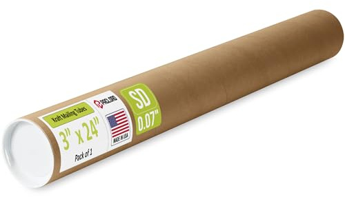 3 x 24 Reinforced Kraft Paper Mailing Tube, Pack of 1 Tubes with 2 Caps – Secure USPS Approved Poster Tube – Made in USA Cardboard Tube for Shipping and Storing Posters, Prints, Artwork