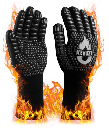 Gants de Barbecue Gants de Four, Résistant à la Chaleur jusqu'à 800 ° C, Gants de Cuisson en Silicone, avec Silicone Antidérapant, Lavable, pour Cuisine Barbecue BBQ Cuisson (L/XL Noir)