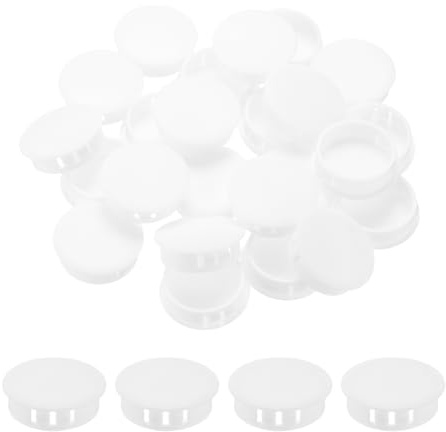 sourcing map Lot de 64 bouchons de trou en plastique blanc de 35 mm, bouchons de trou de type encastré pour trous de verrouillage, tubes de meubles, armoires