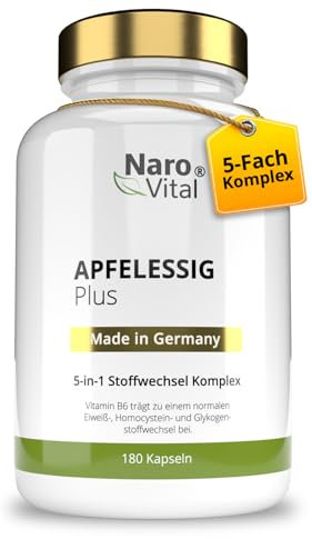 Apfelessig Komplex Kapseln hochdosiert - 1500 mg Apfelessig pro Tagesportion - 180 vegane Kapseln - Apple cider vinegar Stoffwechsel¹