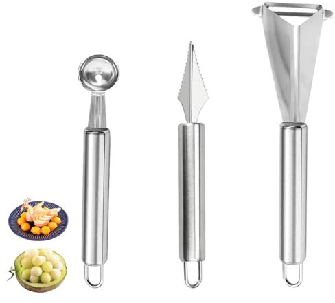 Xiciki 3 Pièces Outils De Pour Creuser Les Fruits Cueilleuse ​​Parisienne​​ À Melon En Acier Inoxydable Pour Des Formes De Fruits Créatives Facile À Utiliser, pour la Maison et Cuisine.
