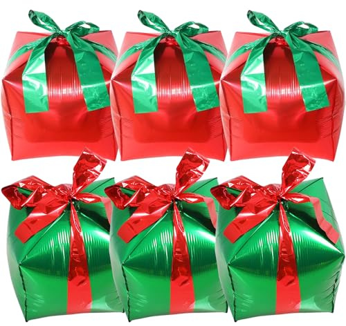 YGCHEN Globos de Navidad Globos de Papel de Aluminio de Caja Decoración Navideña Globos de Aluminio Cubo Grande Foil Globos 4D Cuadrado Decoración de Fiesta de Navidad