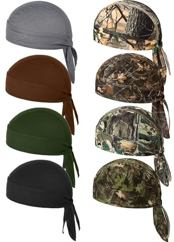 Foaincore 8 Pack Do Rags for Men, Yellow Green, Leaves Style