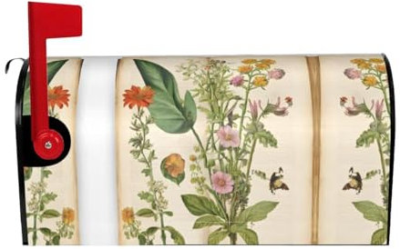 Floral in The Old Book Print Mailbox Cover Durable Oxford Cloth for American Standard & Large Size Mailboxes