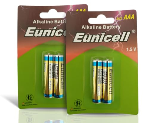 Pack of 4 - Eunicell AAA (LR03/10450) 1.5 V Alkaline Batteries - Suitable for use in LED lights, Digital Voice Recorders, Toys, Blood Glucose, Cholesterol Testing